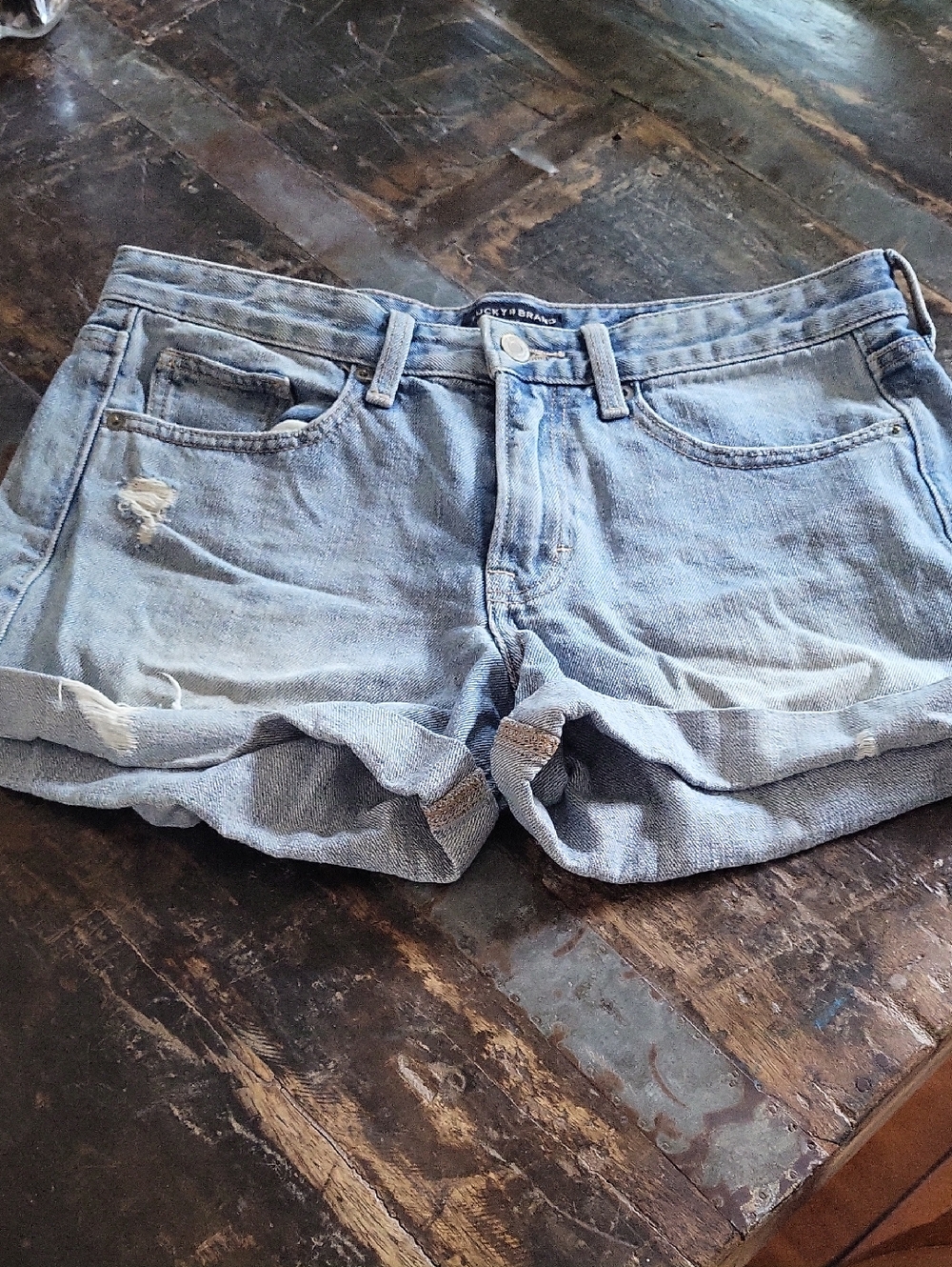 Lucky Brand Light Blue Distressed Cuffed Denim Shorts